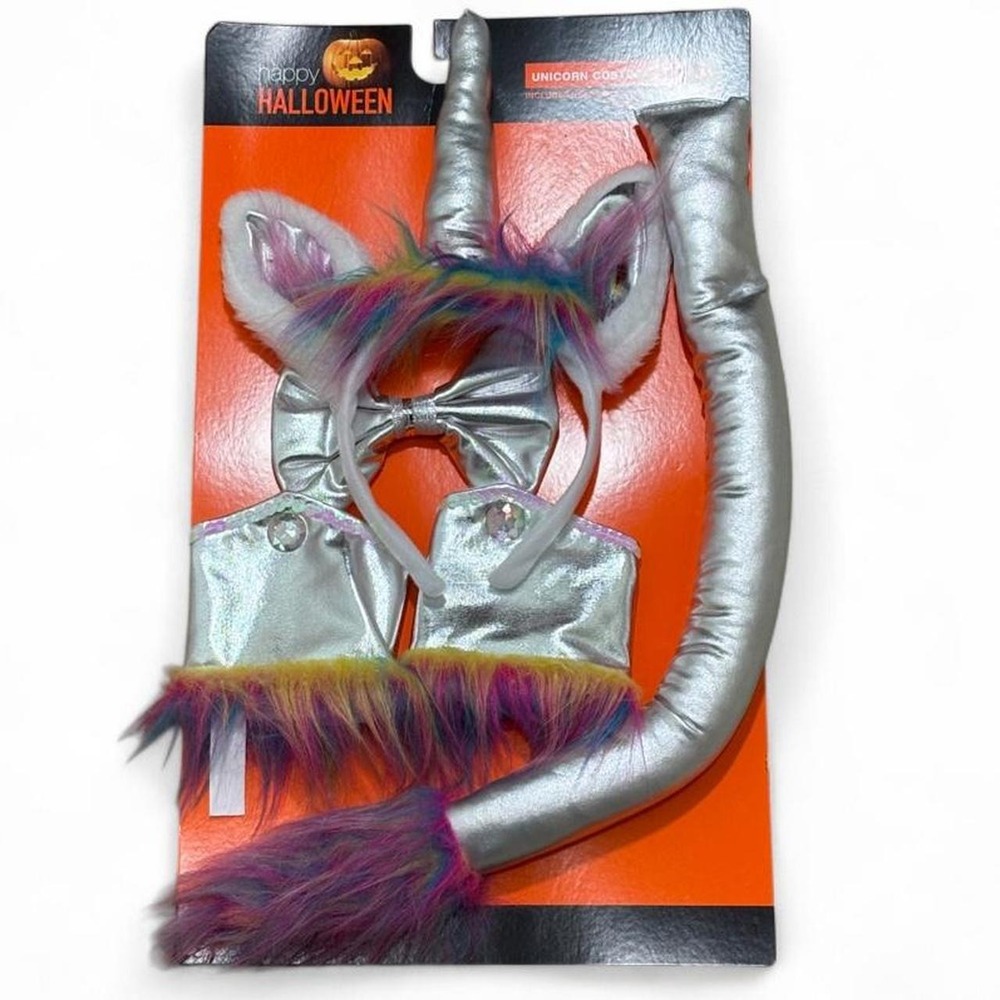 Kawaii Unicorn Costume Kit Holographic Accessory Fairycore Cosplay Silver Kid 3+